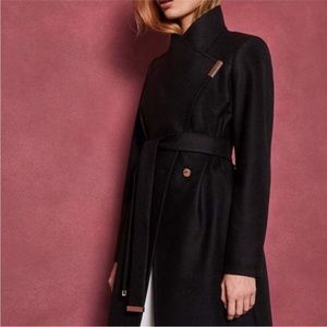 Ted Baker Sandra Black Wool Coat Rose Gold